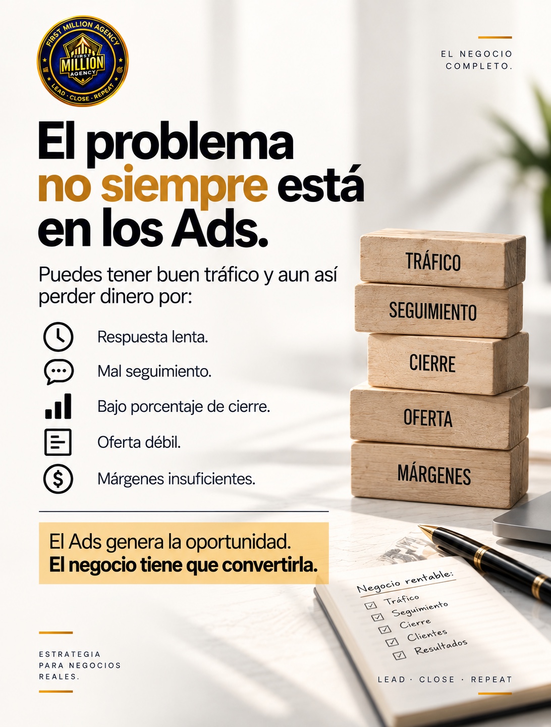 El problema no siempre está en los Ads: respuesta lenta, mal seguimiento, bajo cierre, oferta débil y márgenes insuficientes